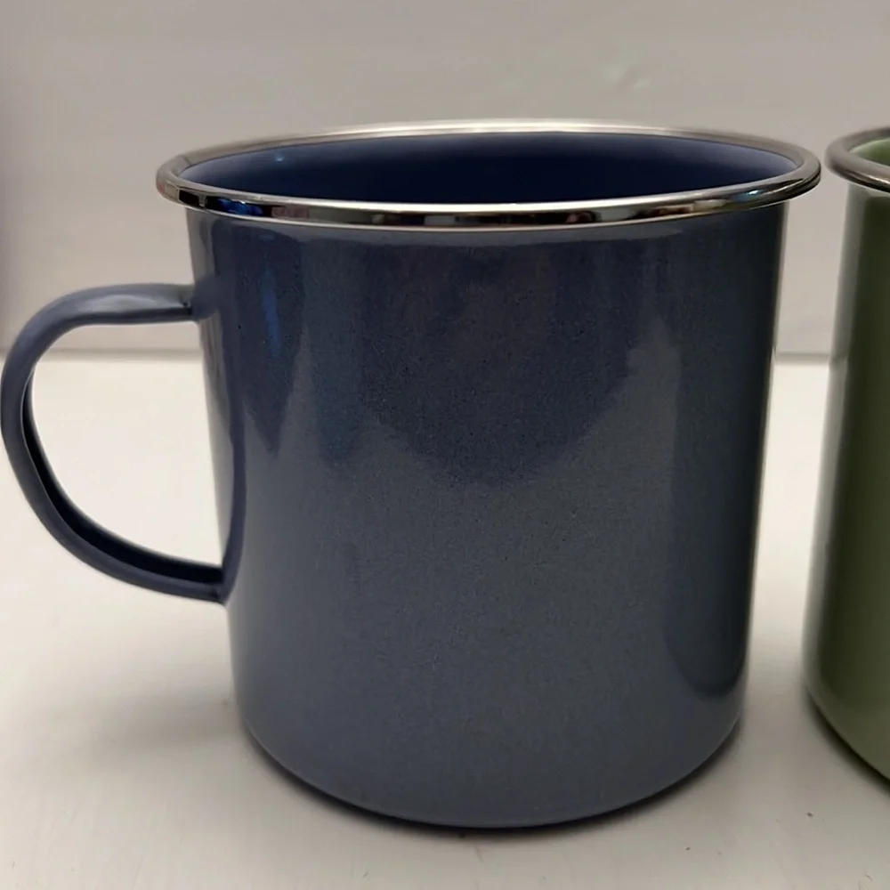 Pair of Pottery Barn Enamel Oversized Camper Mugs